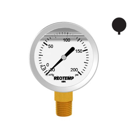 Premium 304 Stainless Steel Compound Gauge with Brass Internals, -30 inHg/0/200 PSI, 2-1/2 Inch Dial, 1/4 inch NPT Bottom Mount