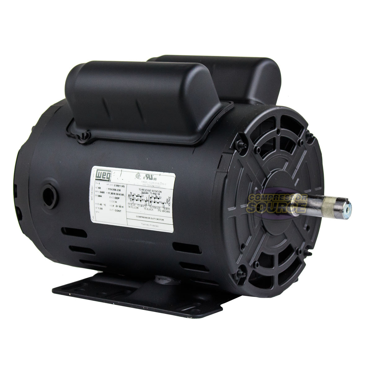 WEG 2 HP 1 Phase Electric Motor 3450 RPM 56H Frame 115-208-230V ODP 00236OS1BCD56-S