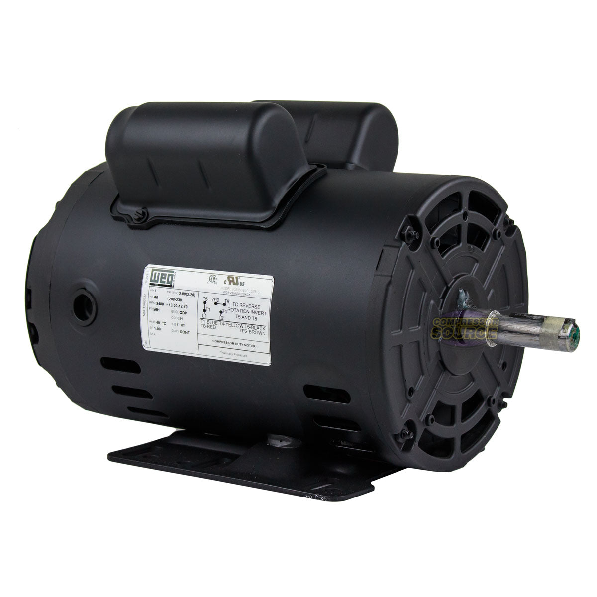 WEG 3 HP 1 Phase Electric Motor 3480 RPM 56H Frame 208-230V ODP 00336OS1CCD56-S
