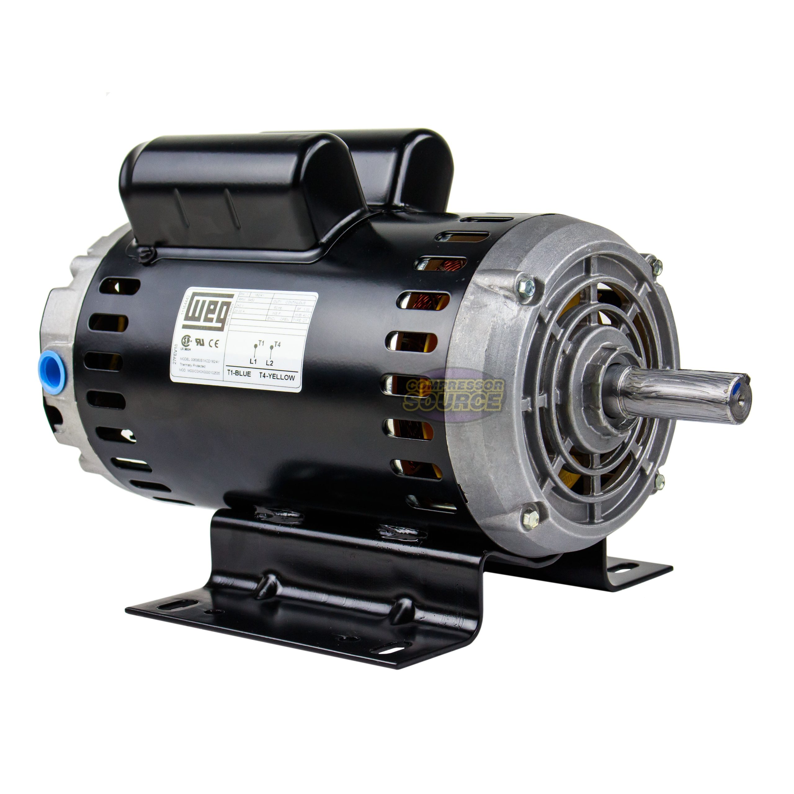 WEG 6.4 HP 1 Phase Electric Motor 3450 RPM 182/4Y - 56HZ Frame 240V ODP D26719