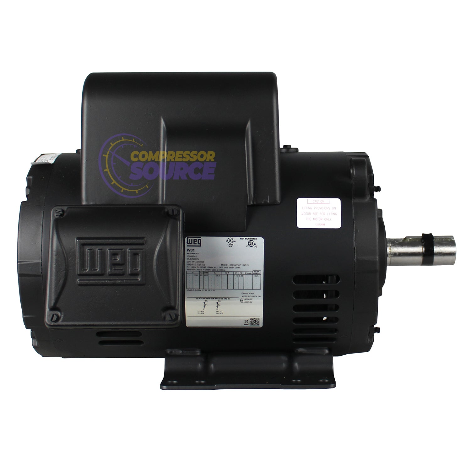 WEG 7.5 HP 1 Phase Electric Motor 3510 RPM 184T Frame 208-230V ODP 00736OS1C184T