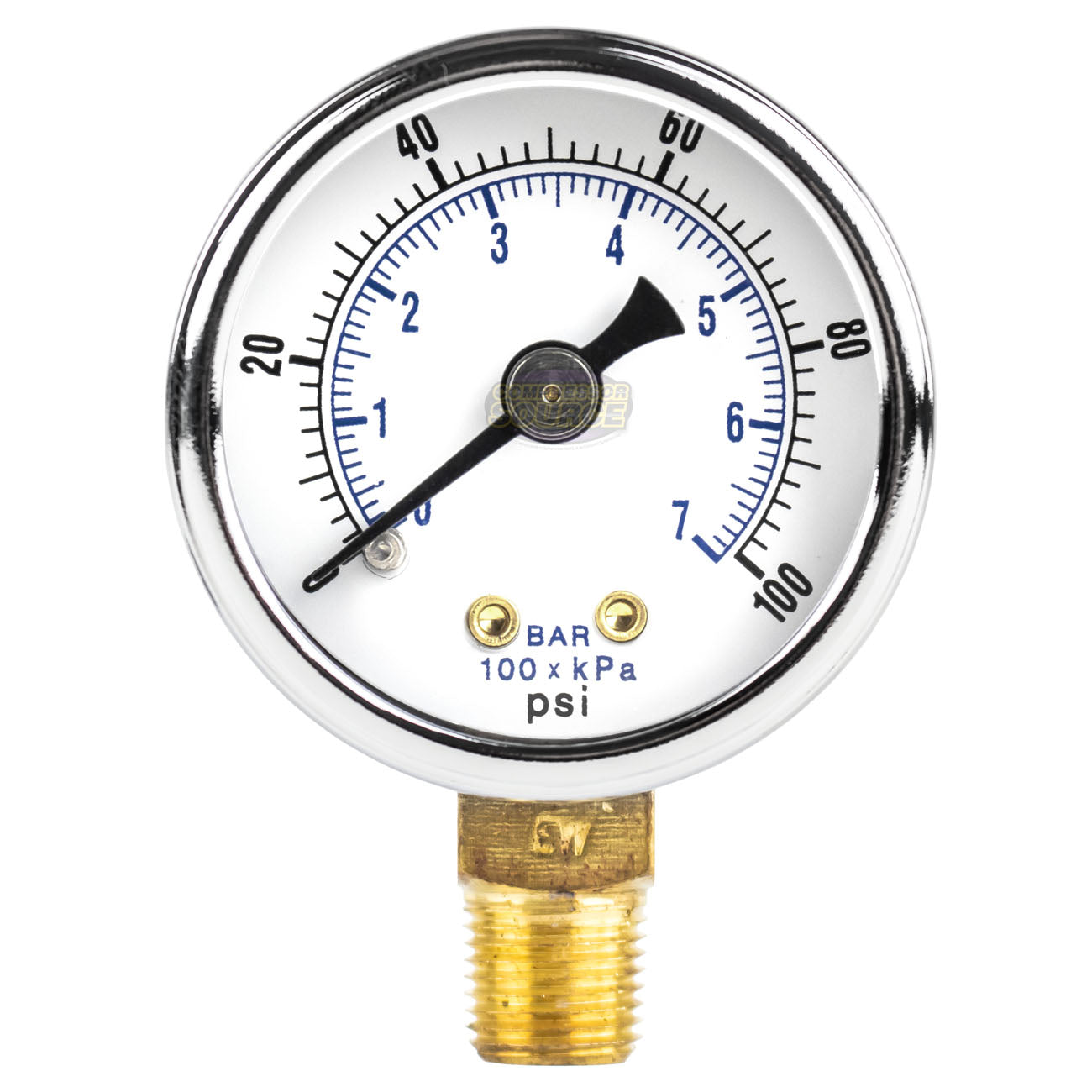 1.5" Face 1/8" NPT 0-100 PSI Pressure Gauge Lower Side Mount 101D-158E