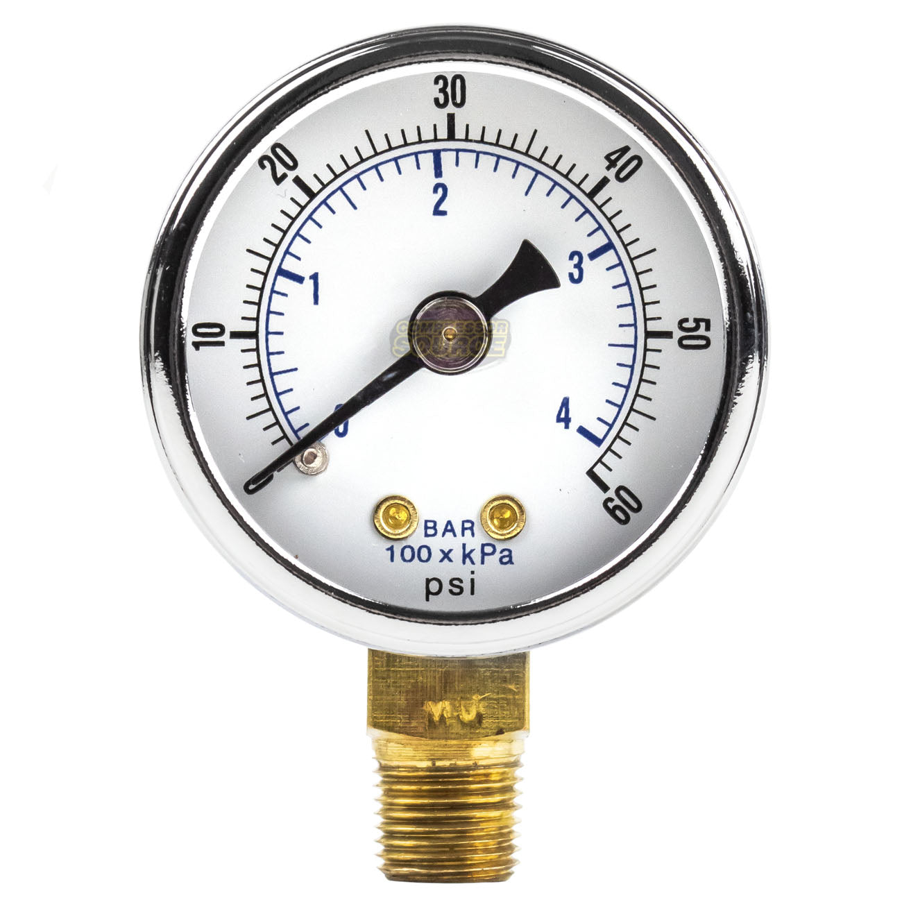 1.5" Face 1/8" NPT 0 - 60 PSI Pressure Gauge Lower Side Mount 101D-158D