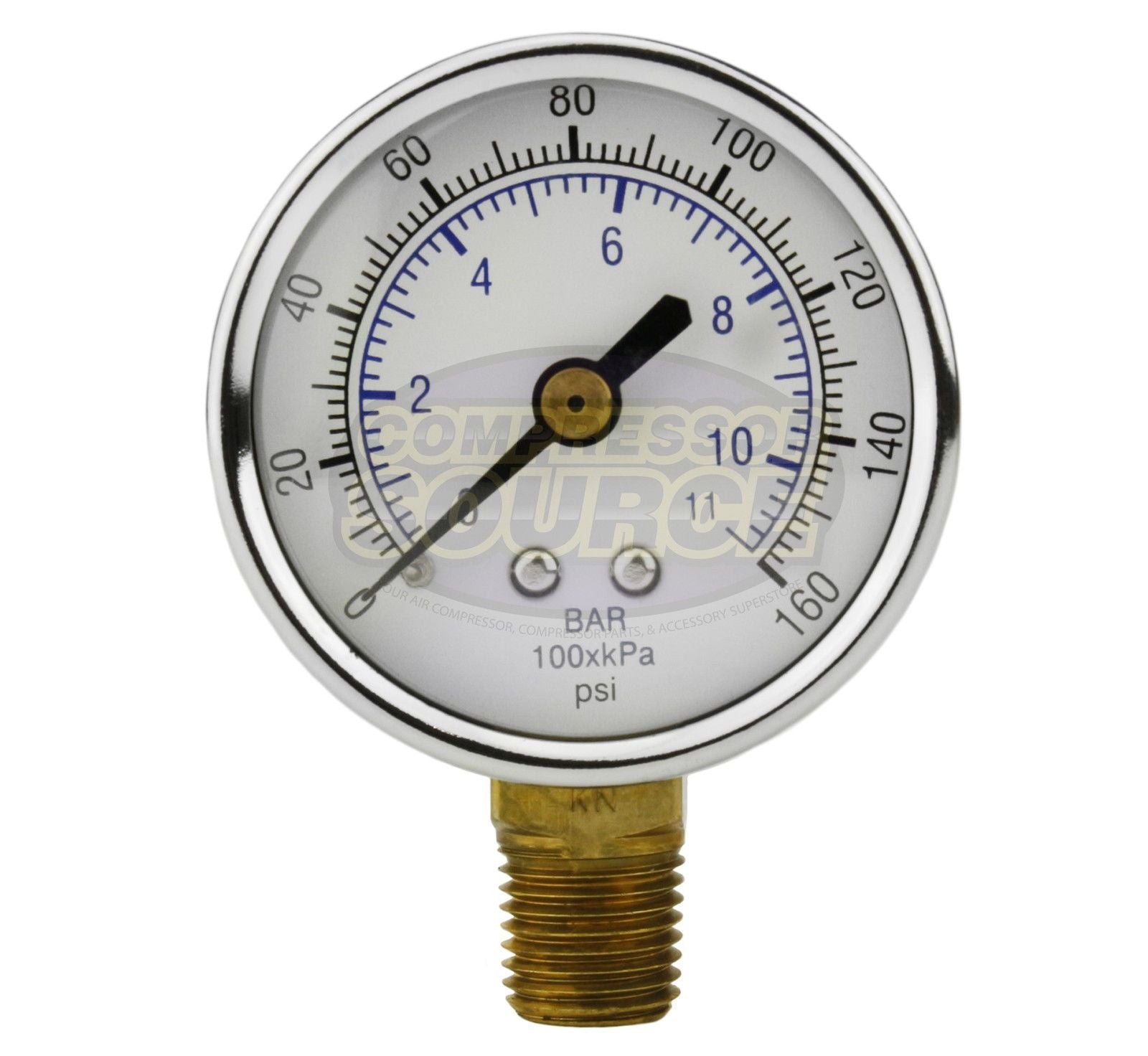 1/4" NPT 0 - 160 PSI Pressure Gauge Lower Side Mount