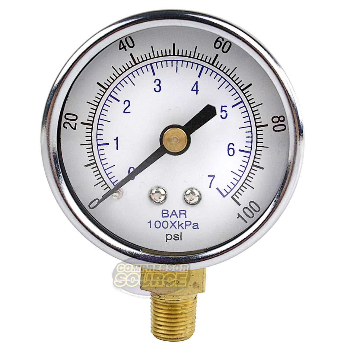2" Face 0 - 100 PSI 1/8" NPT Pressure Gauge Lower Side Mount WOG 101D-208E