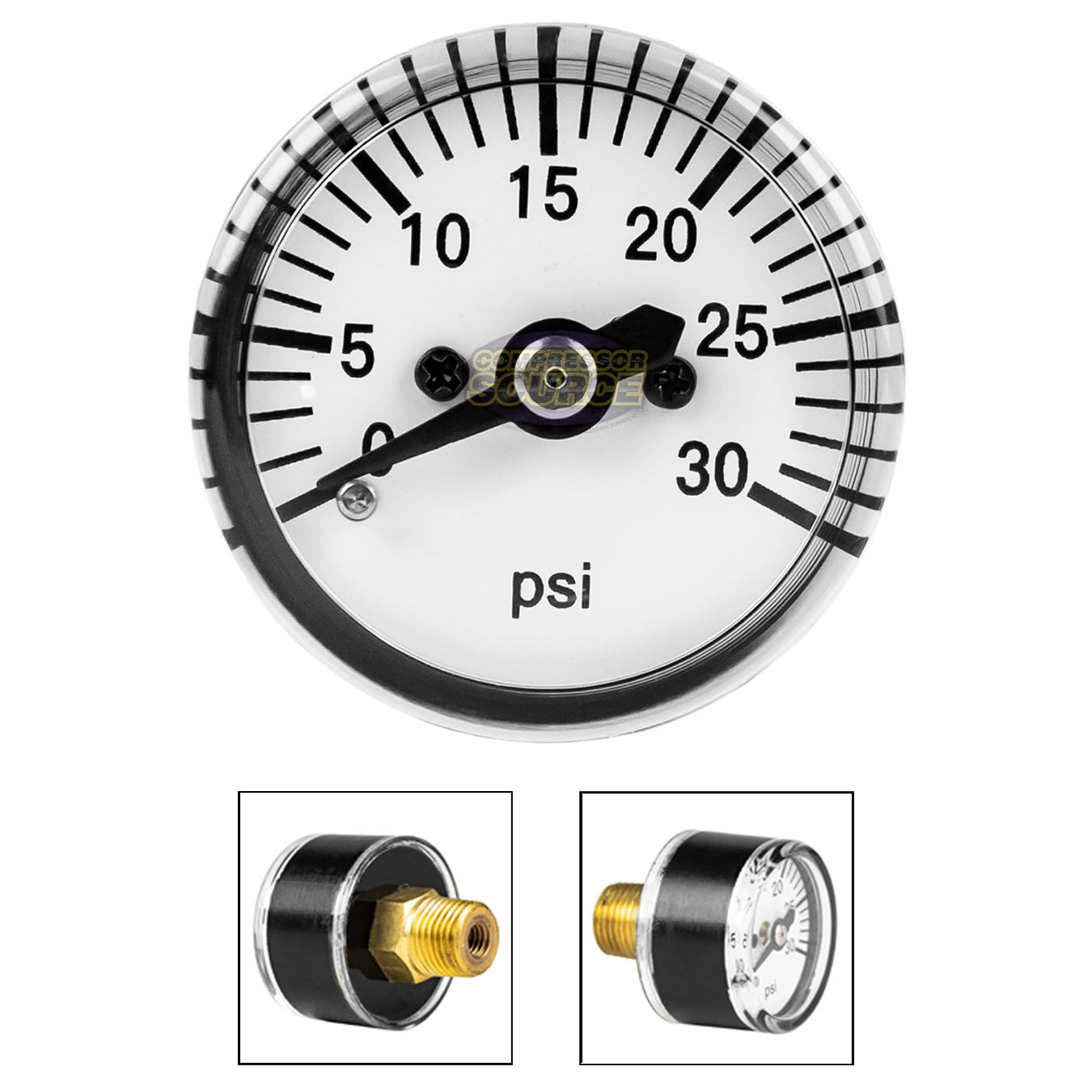 1/8" MNPT Mini Micro Air Pressure Gauge 0-30 PSI 1" Face CBM Center Back Mount 102D-108C