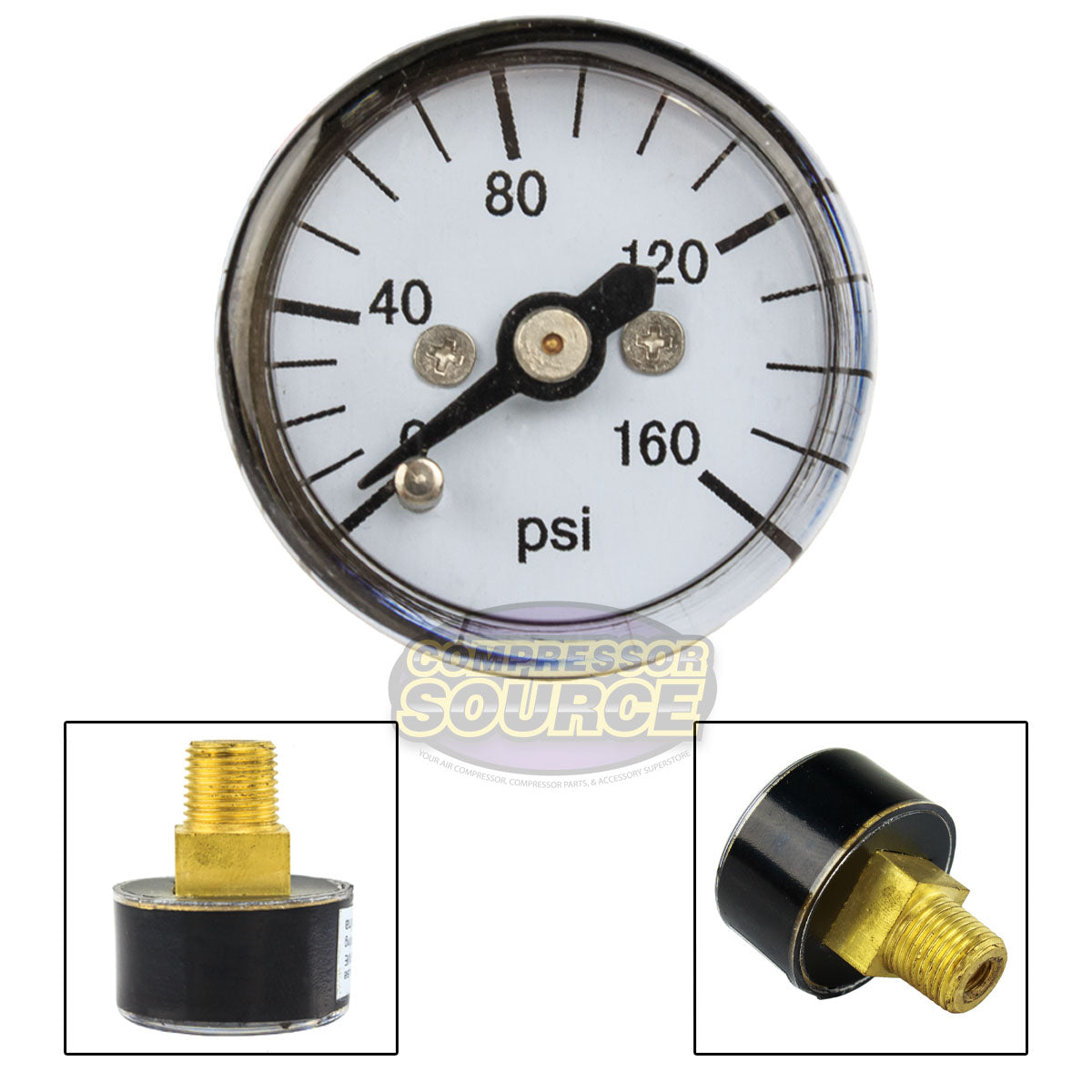 1" Face 0-160 PSI 1/8" MNPT Mini Pressure Gauge Center Back Mount