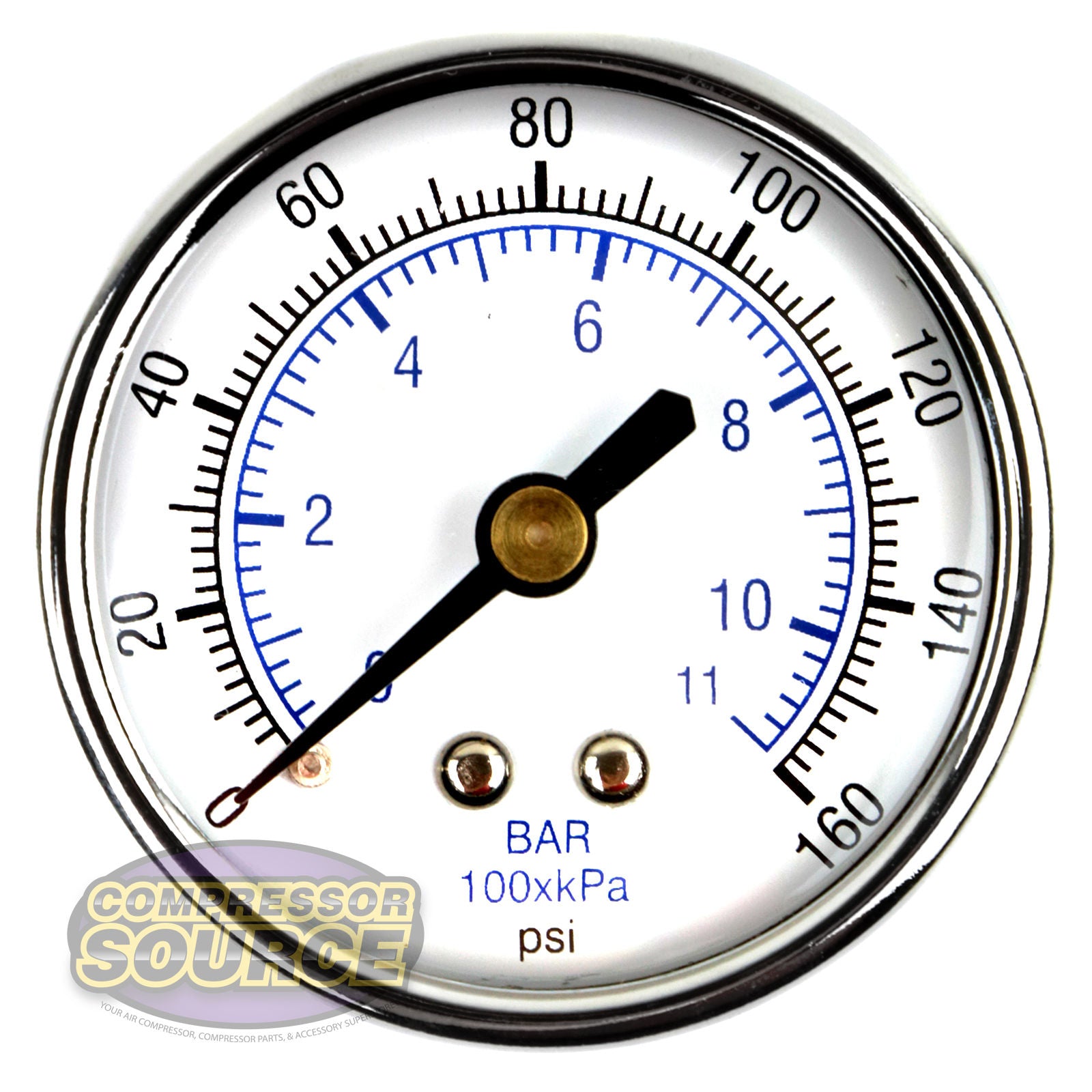 1/4" NPT 0-160 PSI Air Pressure Gauge Center Back MountWith 2" Face