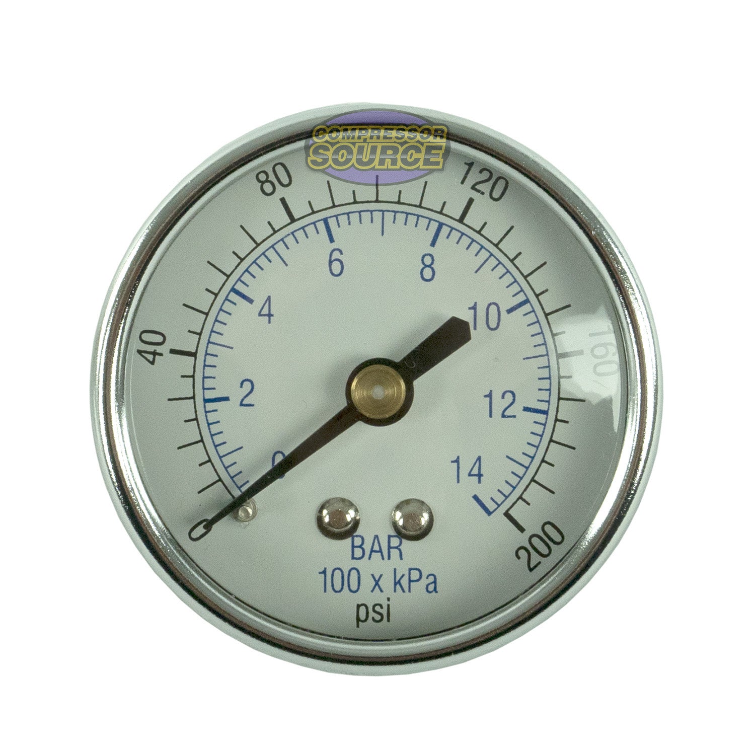 1/8" 200 PSI Pressure Gauge Back Mount Black 102D-208G