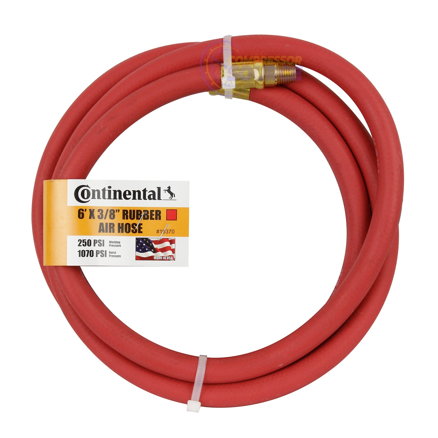 Continental Rubber Air Hose 6 Feet x 3/8 Inch 250 PSI Oil-Resistant Red 10370
