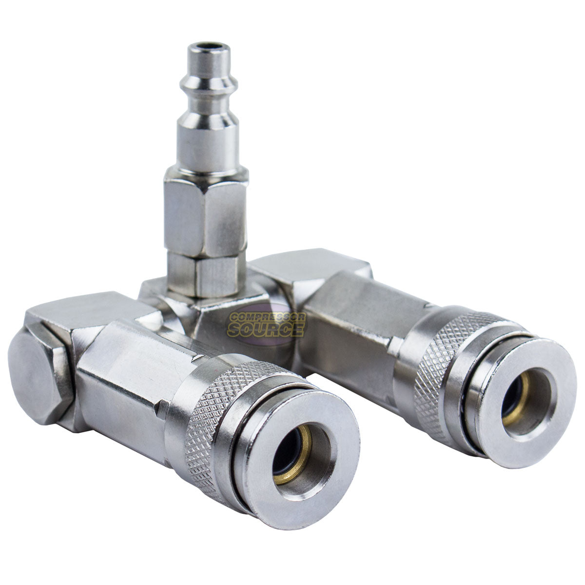 Two Way Air Hose Compressor Swivel Splitter 1/4" NPT 360 Degrees 10567