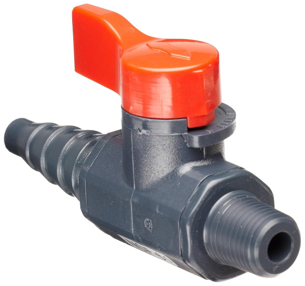 Asahi 1078002 PVC Labcock Valve – ¼″ MPT × Hose Barb, EPDM Seal