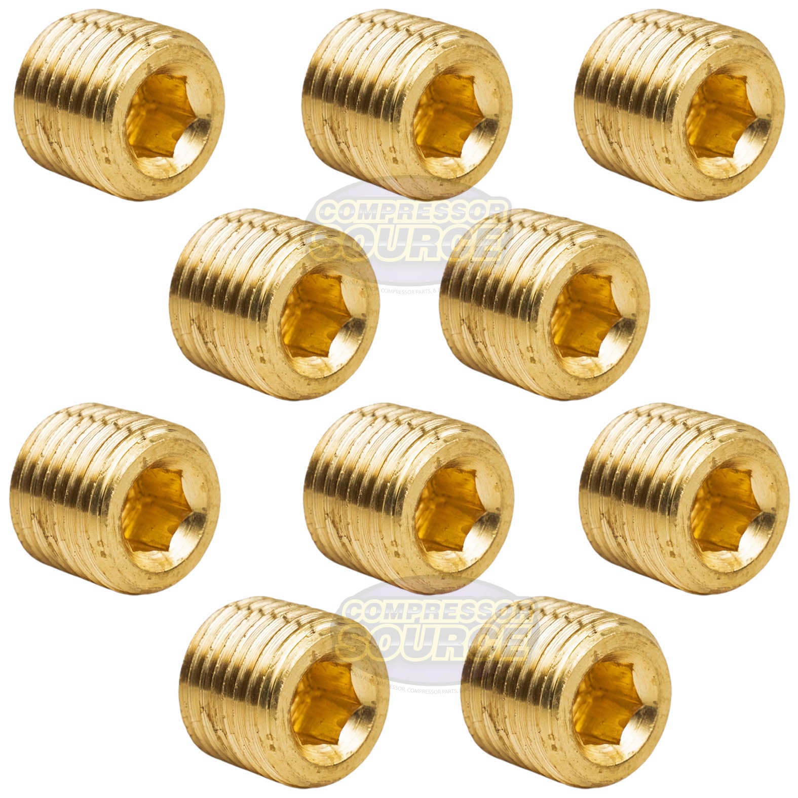 10 Pack Brass 1/4" Hex Pipe Plugs Countersunk Style Male NPT Pipe End Fitting
