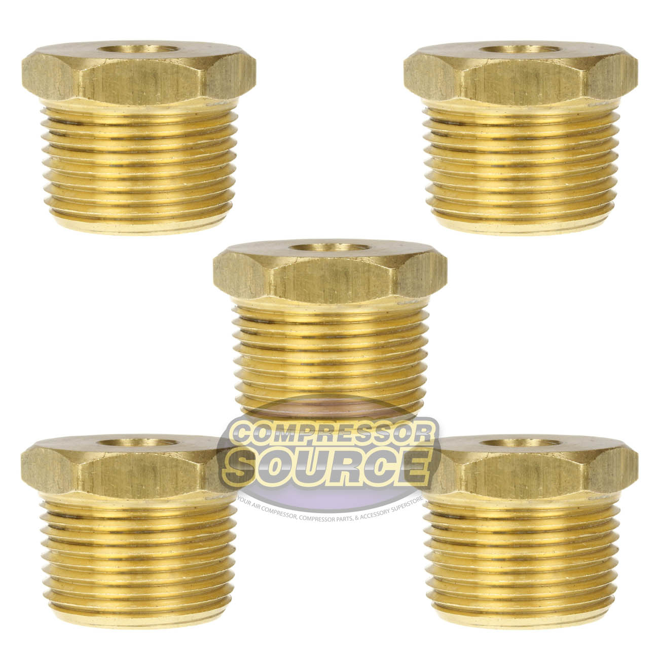 5 Pack 1" x 1/4" Male NPTF x Female NPTF Hex Bushing Reducer Solid Brass Fitting