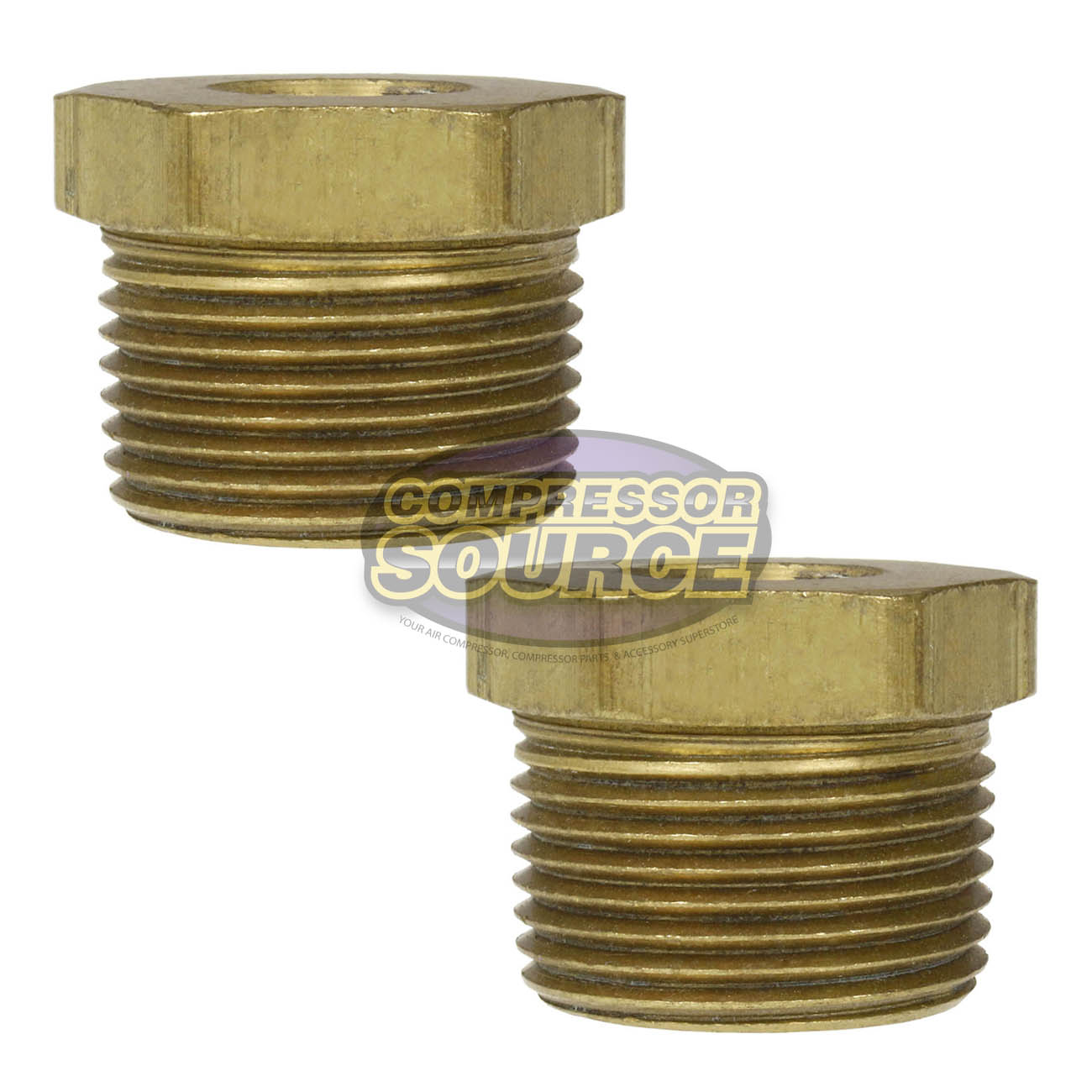 1" x 3/8" Male NPTF x Female NPTF Hex Bushing Reducer Brass Pipe Fitting - 2 Pack