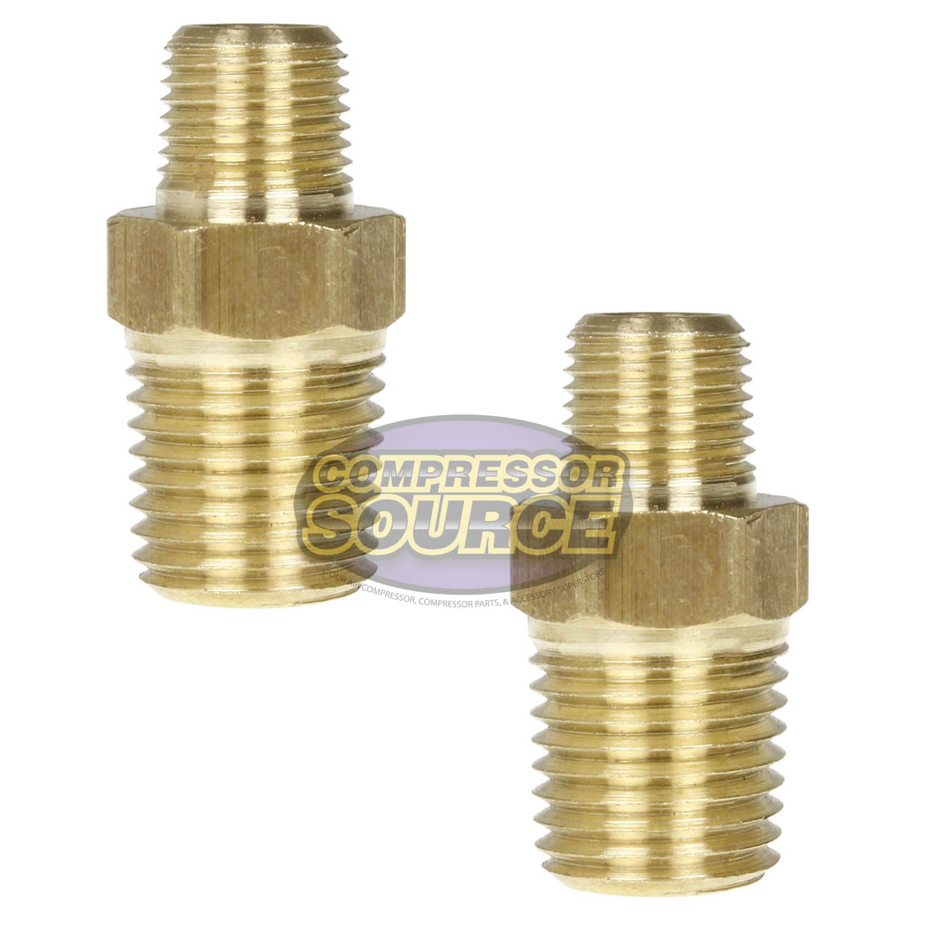 1/4" x 1/8" Male NPTF Pipe Reducing Hex Nipple Solid Brass Pipe Fitting - 2 Pack