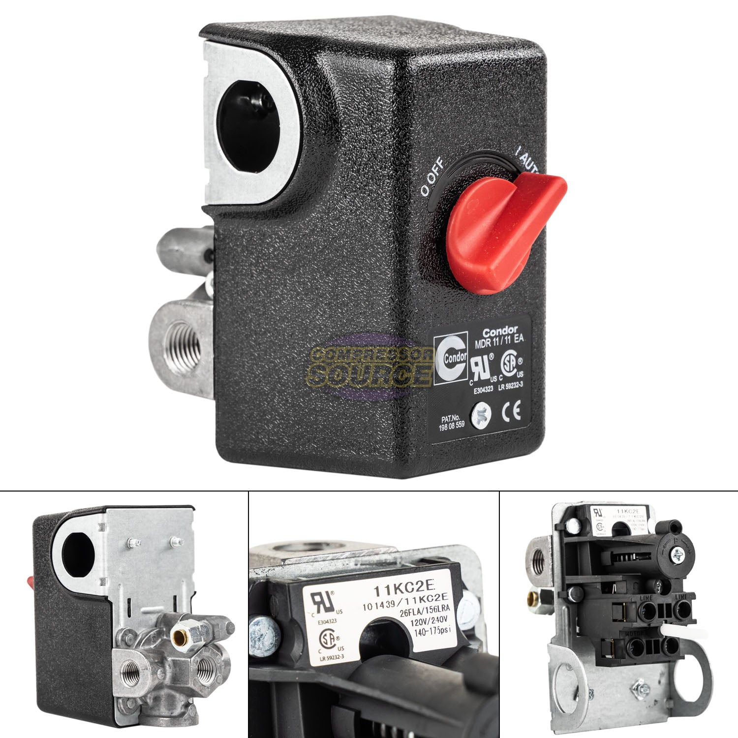 4 Port Pressure Switch 140 - 175 PSI 26 Amp 1/4" FNPT Condor 11KC2E MDR11/11