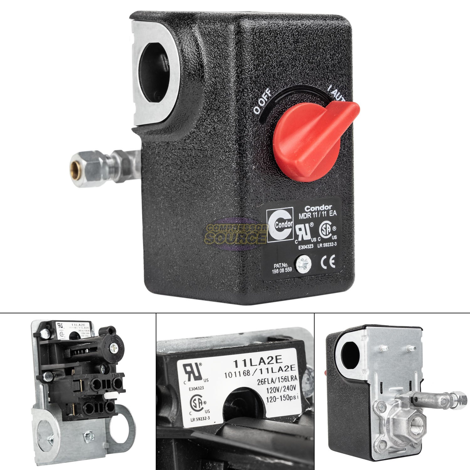 1 Port Pressure Switch 120 - 150 PSI 26 Amp 1/4" FNPT Condor 11LA2E MDR11/11
