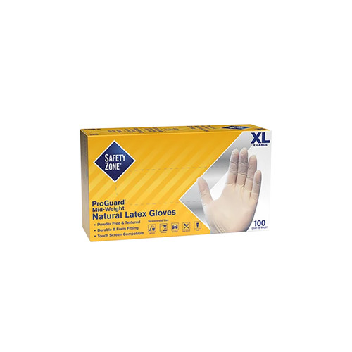 Safety Zone ProGuard Natural Latex Powder-Free Gloves, X-Large, Qty. 100