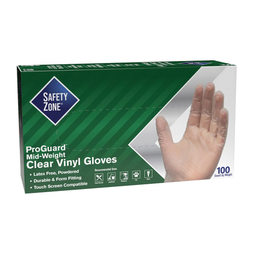 Safety Zone ProGuard Vinyl Powdered Gloves, Medium, Qty. 100
