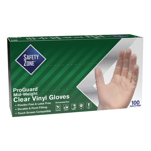 Safety Zone ProGuard Vinyl Powder-Free Gloves, Medium, Qty. 100