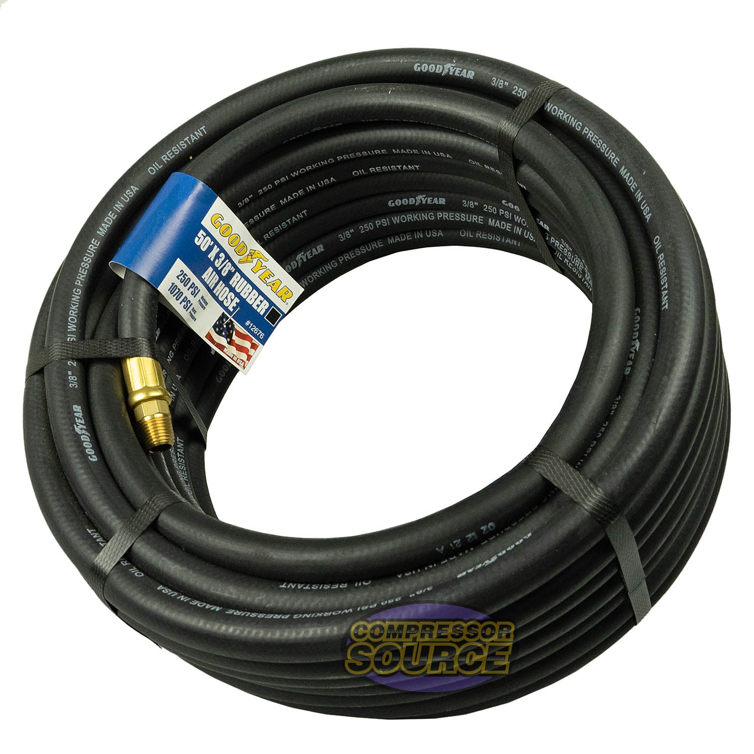 Goodyear 50' x 3/8" Rubber Air Hose 250 PSI Air Hose 12676