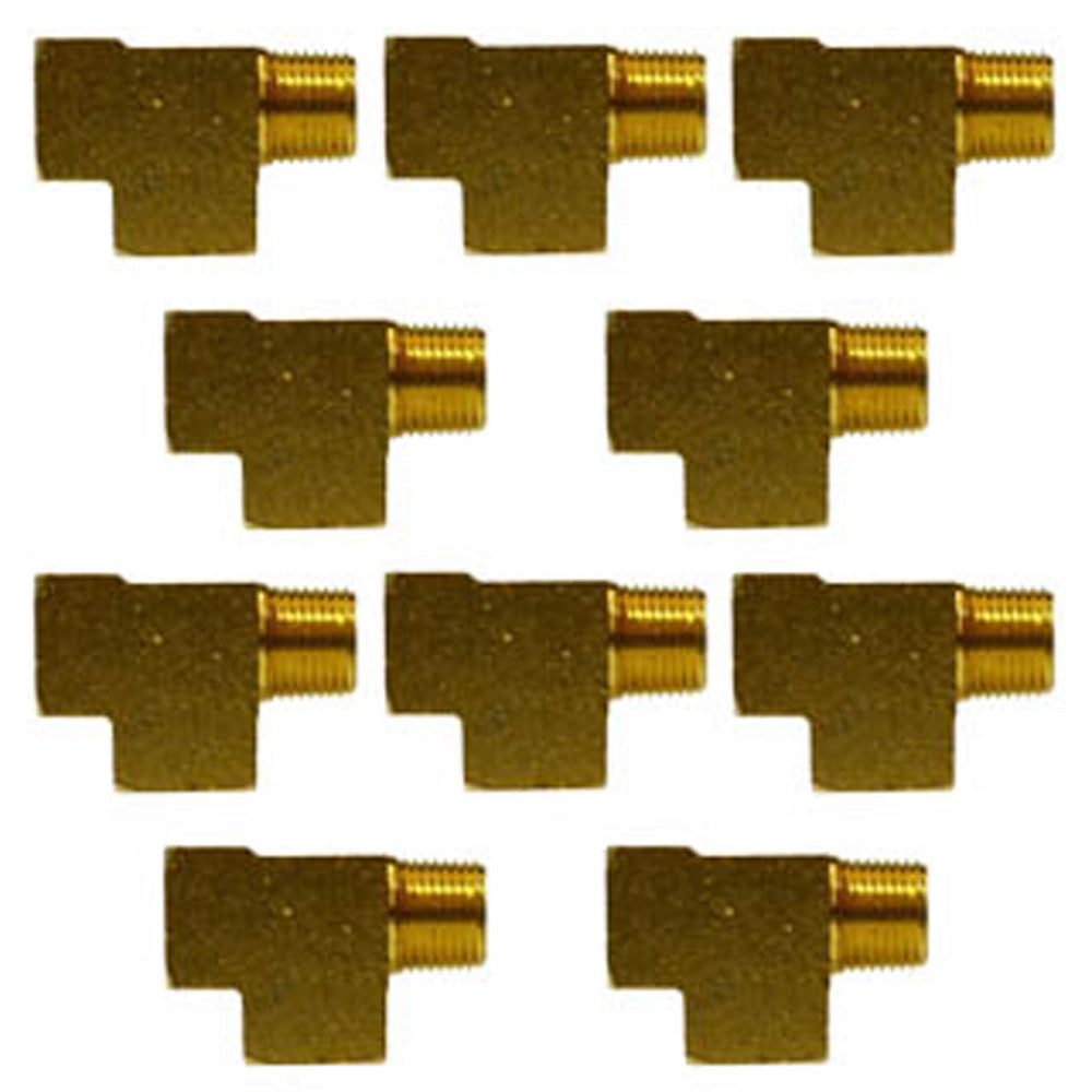1/4" Female NPT x Male NPT x FNPT Barstock Street Tee Brass Fitting 10-Pack
