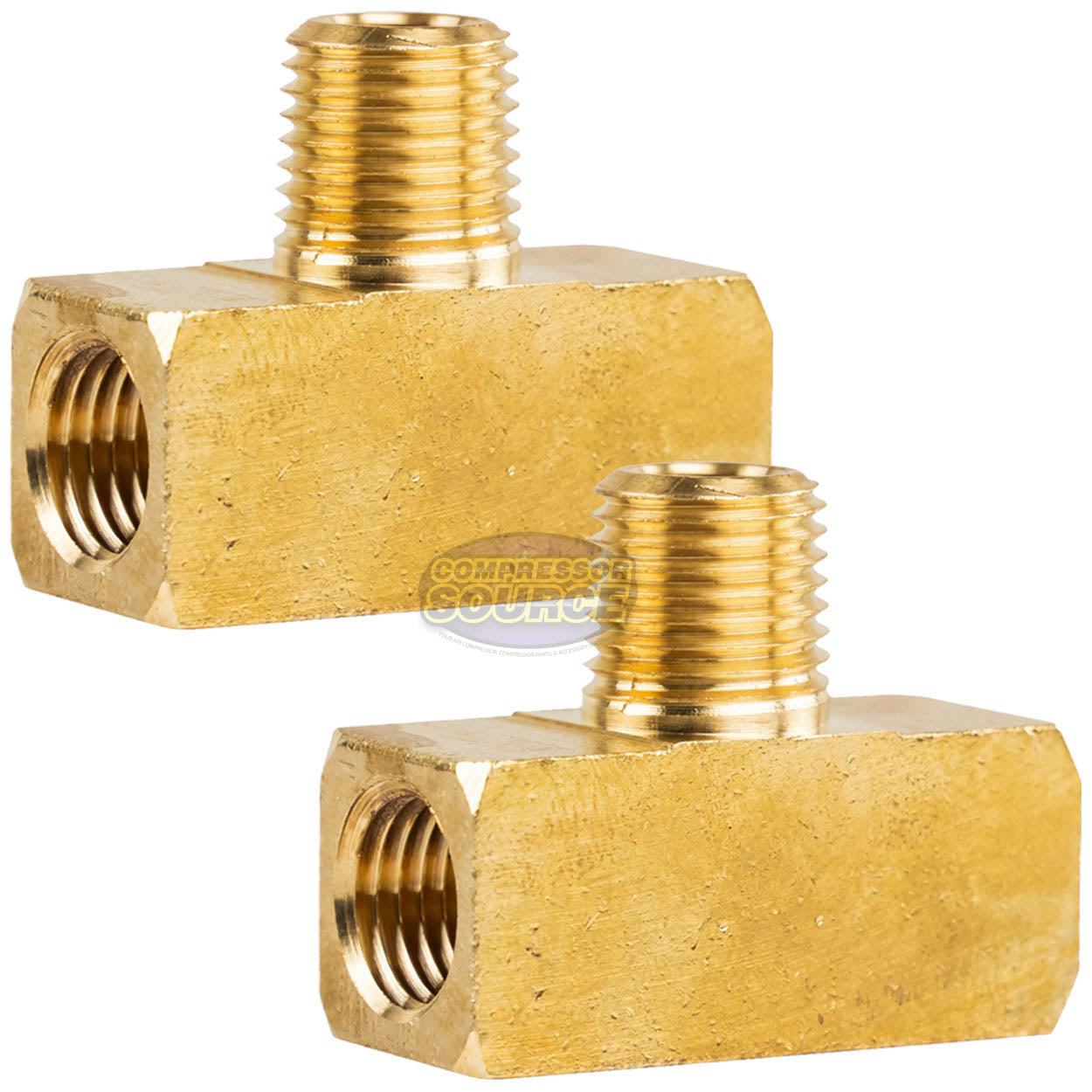 Brass Pipe Branch Tee 1/4" FNPT x 1/4" MNPT Air Tank Valve Union - 2 Pack