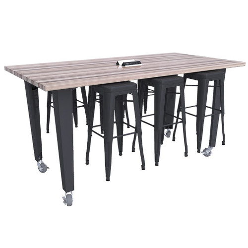 CEF Mobile Workbench, 84"L x 48"W x 30"H, Black Legs, 8 Black Stools