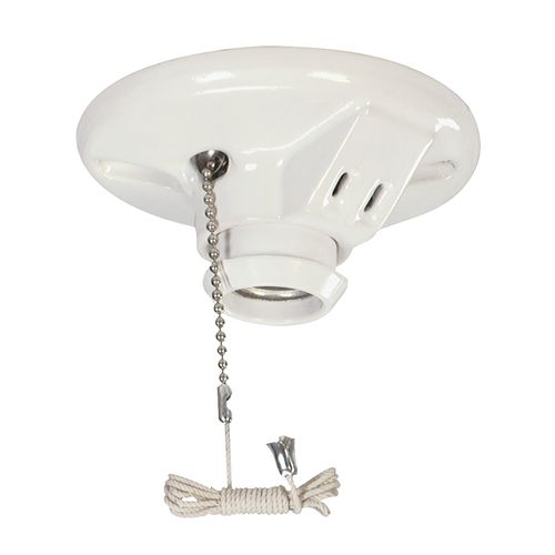 Pull Chain Ceiling Lampholder With 2 Watt Outlet 125 Volt White