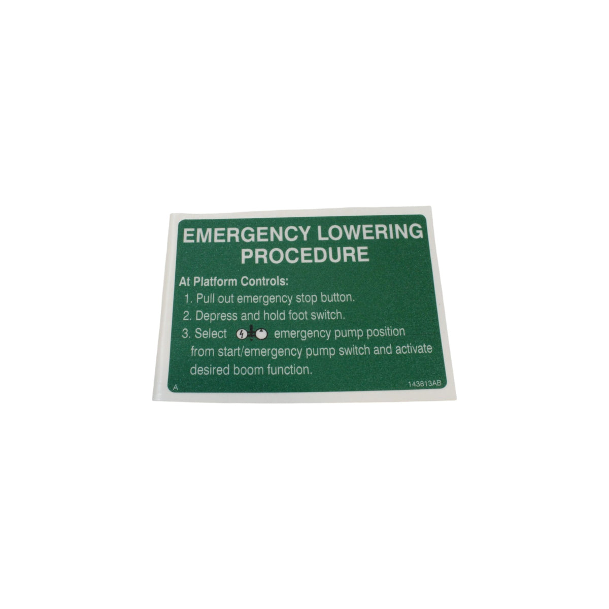 143813-OEM - LABEL, EMERGENCY LOWERING AT P
