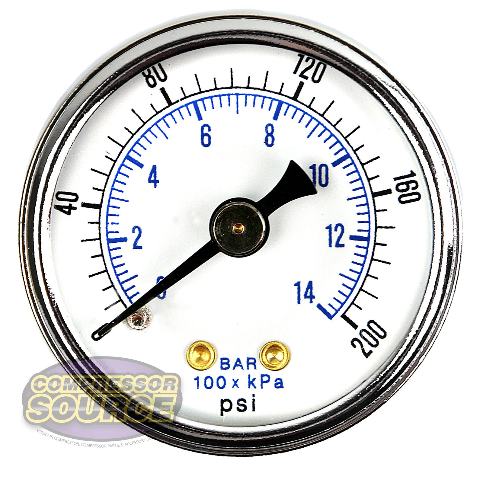 1/8" NPT 0-200 PSI Pressure Gauge Center Back Mount With 1.5" Face