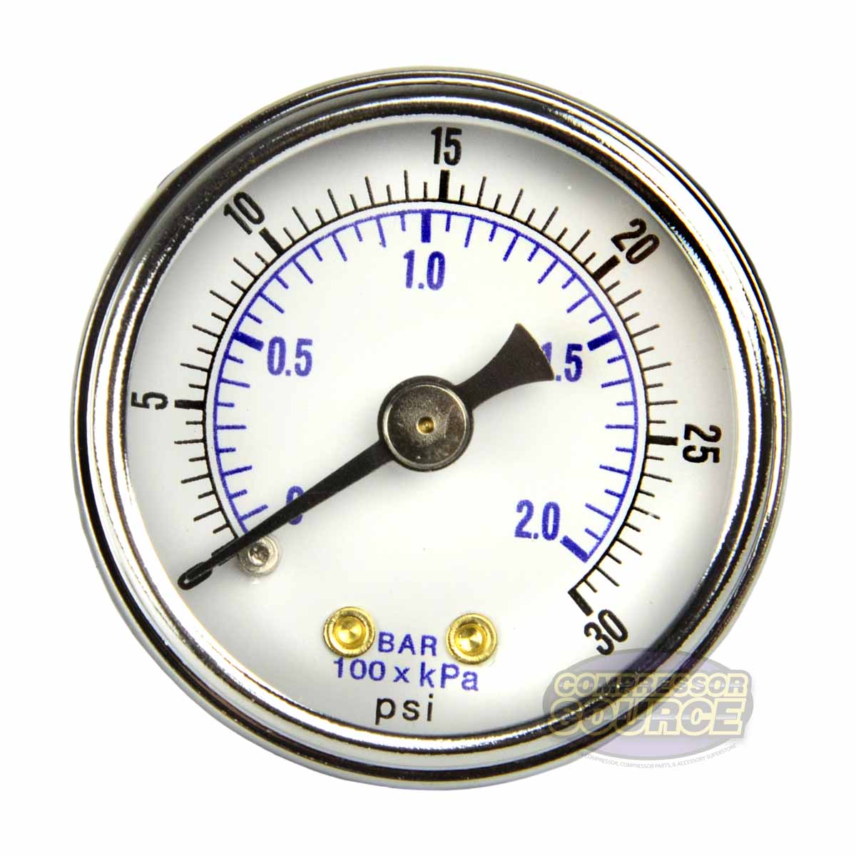 1/8" NPT 0-30 PSI Pressure Gauge Center Back Mount With 1.5" Face 102D-158C