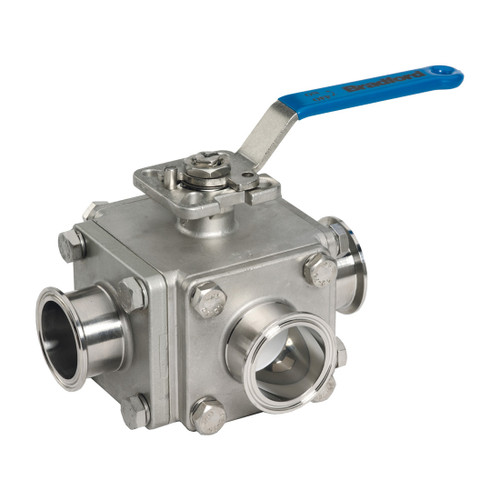 Dixon Sanitary Muti-port 3-way Sanitary Stainless Steel Ball Valves - 2 in. - 'T' Port