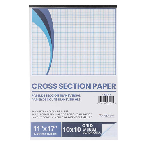 Pacific Arc Cross Section Drawing Paper 10x10 grid, 50 sheet pad, 11" x 17"