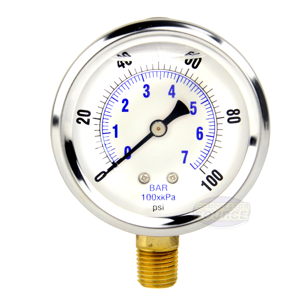 2.5" Face Liquid Filled 0 - 100 PSI Lower Side Mount Pressure Gauge
