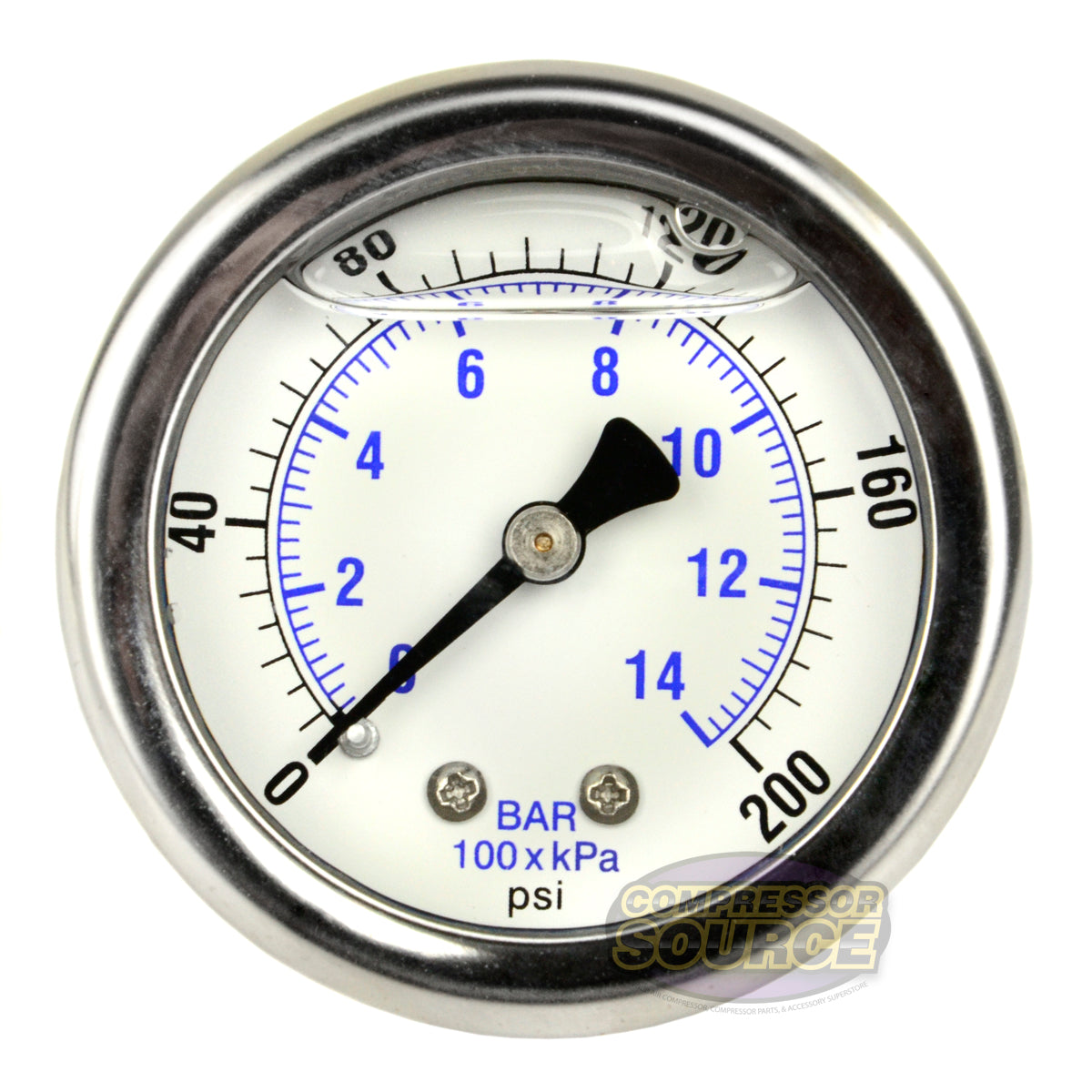 2.5" Face Liquid Filled 0-200 PSI Pressure Gauge Center Back