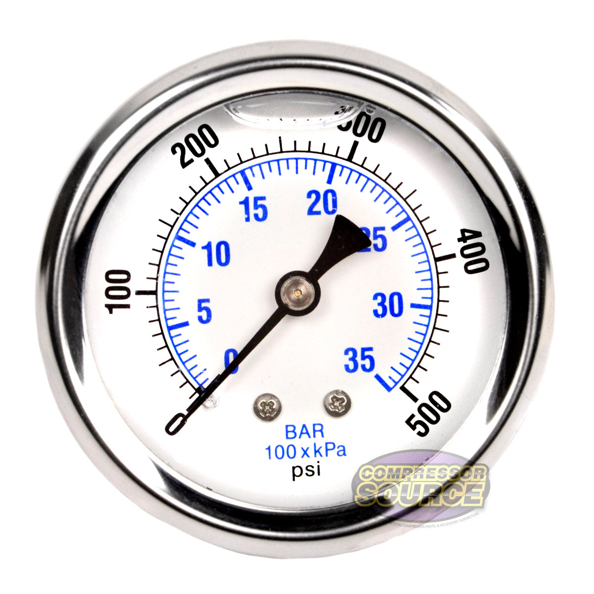 2.5" Face 1/4" MNPT Liquid Filled 0-500 PSI Center Back Mount Pressure Gauge PRO-202L-254J