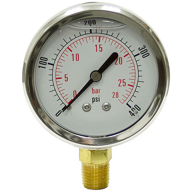 400 PSI 28 BAR Pressure 2.5" Dia. Liquid Filled Lower Mount 1/4" NPT Stainless Steel Gauge Dynamic CF1P-025-A