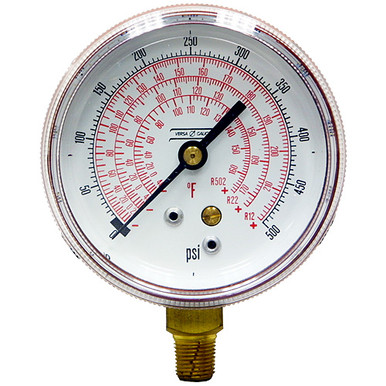 500 PSI Refrigerant (Temperature & Pressure) 2.5" Dia. Dry Lower Mount 1/8" NPT Steel Gauge