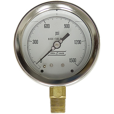 1500 PSI Pressure 4" Dia. Dry Lower Mount 1/2" NPT Steel Gauge Versa V4351YPR2