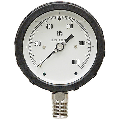 1000 KPA Pressure 4" Dia. Dry Lower Mount 1/2" NPT Plastic Gauge Versa V4254PKE2/BL/NL