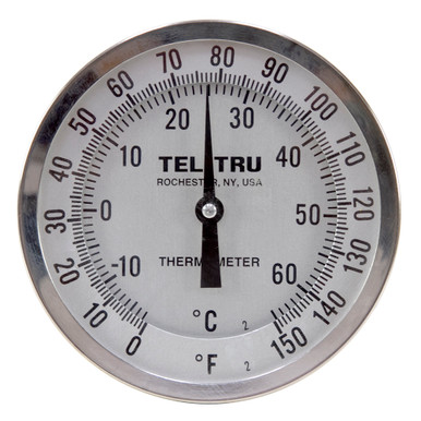 0 - 150 Degree F, -10 - 60 Degree C 5" Face 9" Stem Teltru AA575R Series 42100929 Thermometer