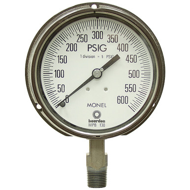 600 PSI Pressure 4" Dia. Dry Flange Panel Mount 1/2" NPT Phenolic Gauge Bourdon
