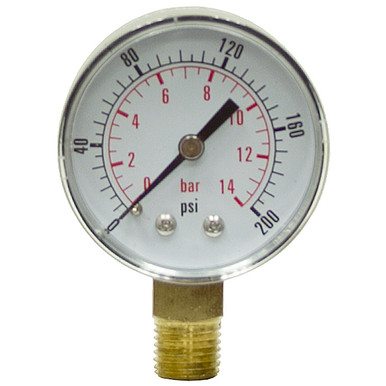 200 PSI 14 BAR Pressure 2" Dia. Dry Lower Mount Gauge 1/4" NPT Dynamic CDS-5P-015A