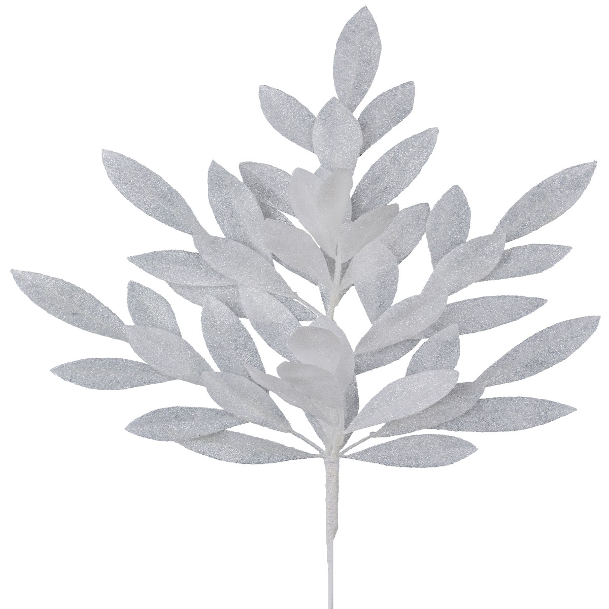 23" White Glitter Bay Leaf Spray