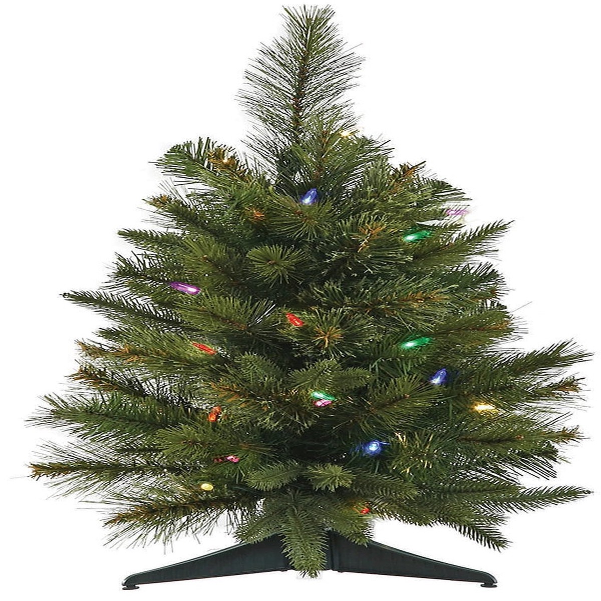 24" Mini Artificial Foyer Tree with Stand and Pre-Lit with Multi-Colored Lights