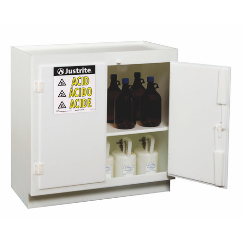 Justrite White Solid Polyethylene Cabinets for Acids - 2 Door Stand Alone -Thirty-six 2.5 liter bottles