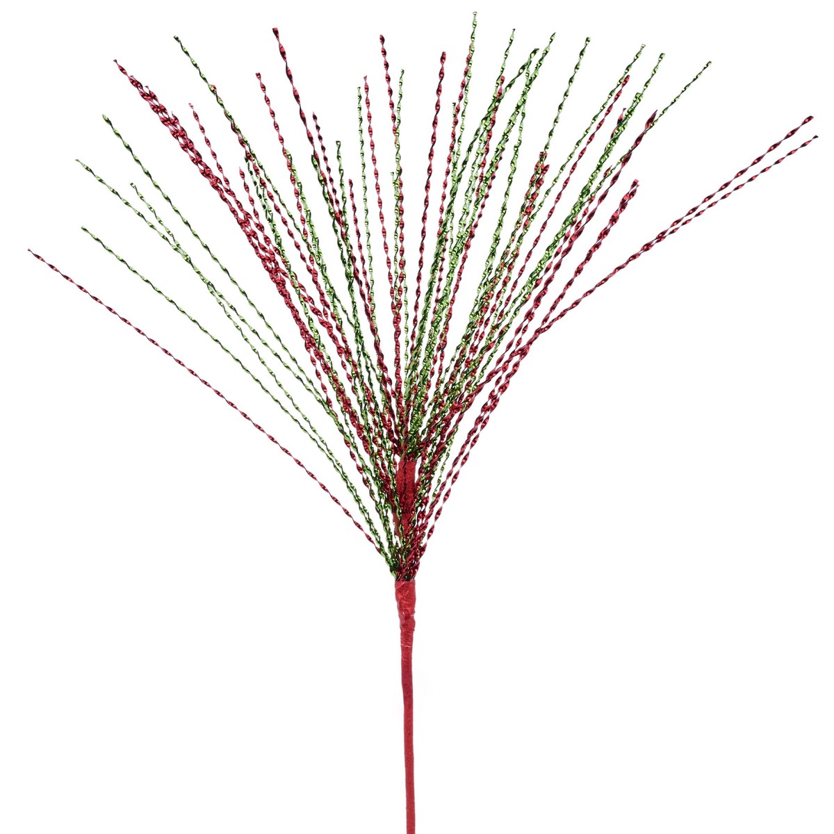 27" Red & Lime Green Metallic Twist Grass Spray