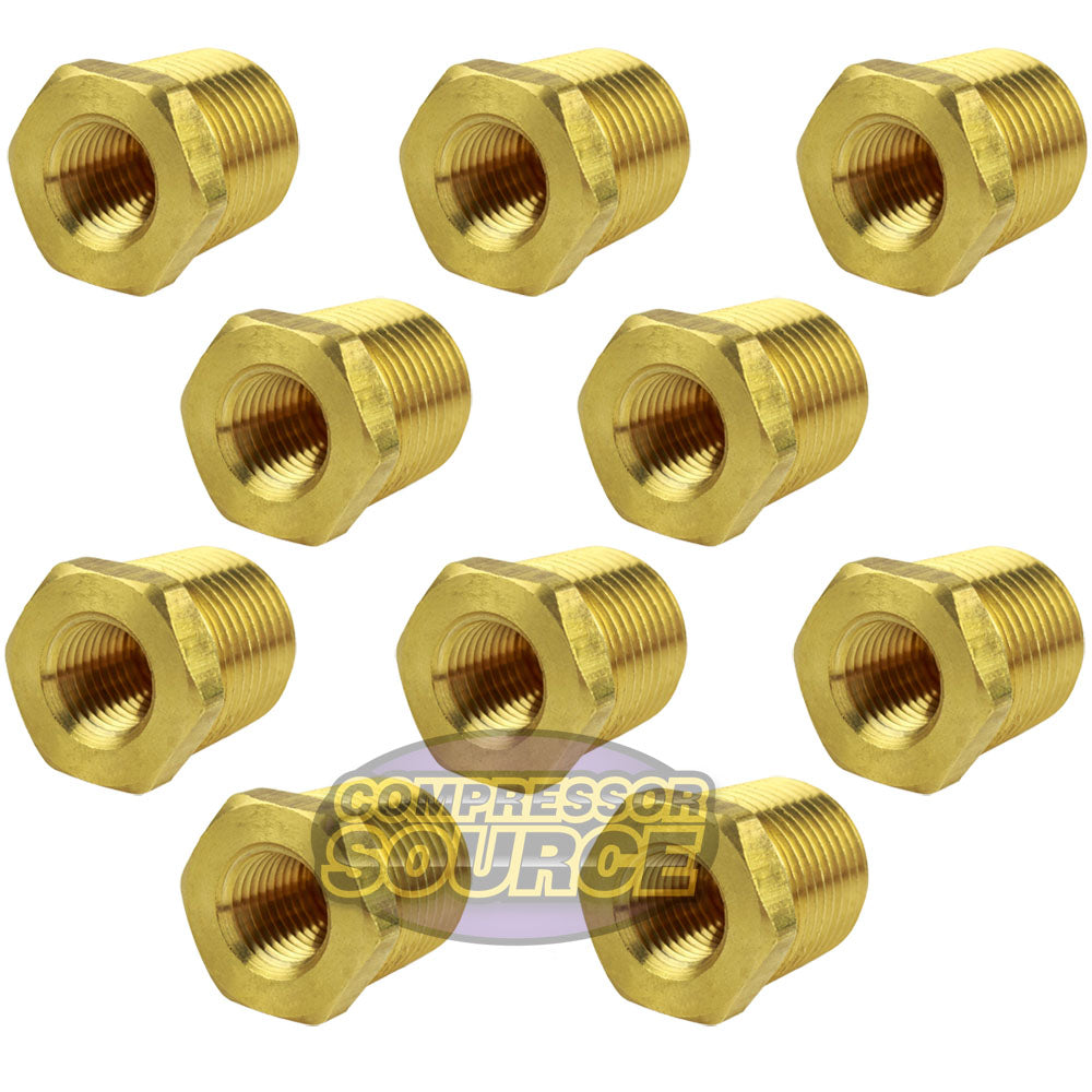 1/2" MNPT x 1/4" FNPT Solid Brass Bushings Reducer Fitting Adapter 28106 10-Pack